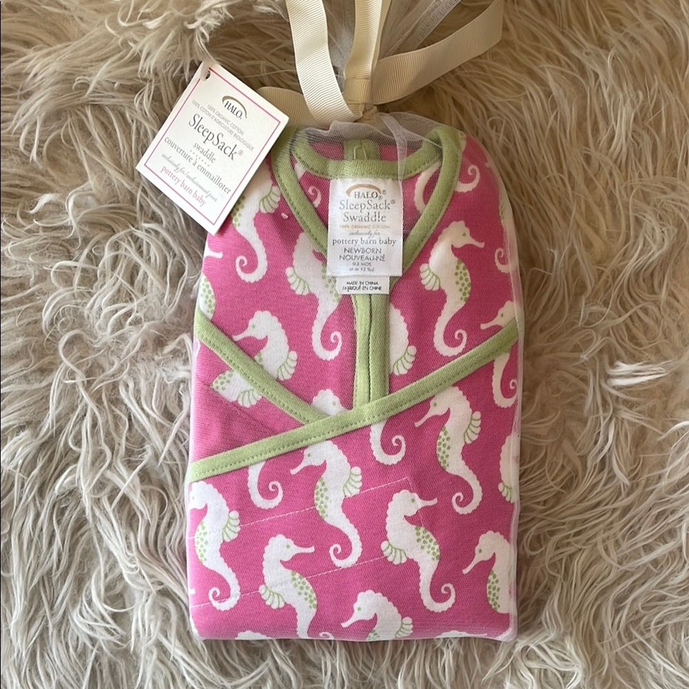 NWT Pottery barn kids Halo Pink seahorse Sleepsack Swaddle 100% organic cotton